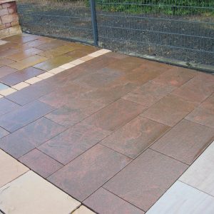 Granit Bodenplatten 60x40 cm (Multicolor Rot) 3 cm, geflammt+gebürstet/ges. Kanten
