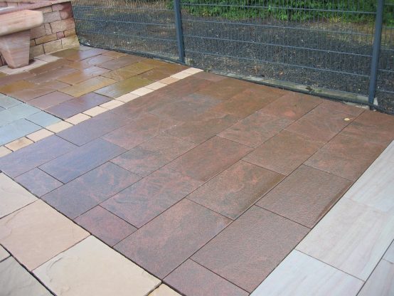 Granit Bodenplatten 60x40 cm (Multicolor Rot) 3 cm, geflammt+gebürstet/ges. Kanten