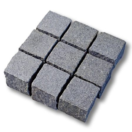 Granit Pflaster 9/9/8 cm (hellgrau), OF geflammt in Kiste, wie G603